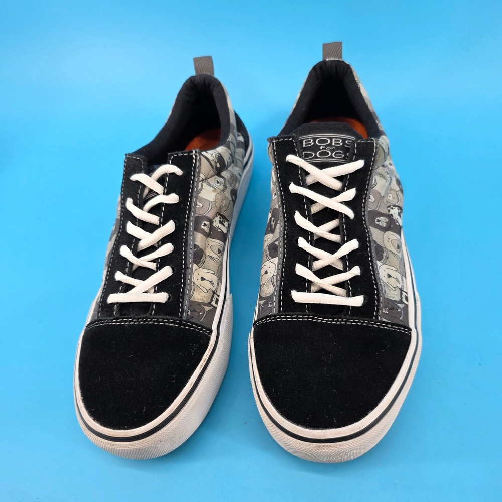 Skechers BOBS for Dogs Black Grey Dog‎ Print Sneakers Low Top 33294 Womens 10 - Picture 2 of 14
